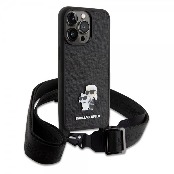 Karl Lagerfeld iPhone 15 Pro Max Cover Saffiano Karl & Choupette Crossbody Sort