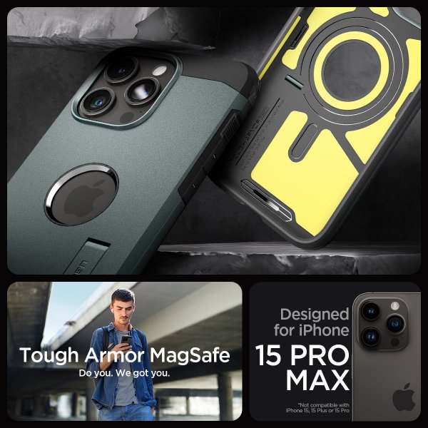 Spigen iPhone 15 Pro Max Cover Tough Armor MagFit Abyss Green