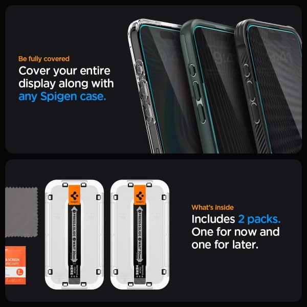 Spigen iPhone 15 Pro Max Skærmbeskyttelse GLAS.tR EZ Fit Privacy 2-pak