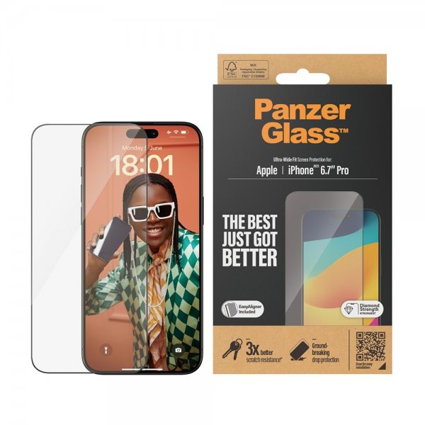 PanzerGlass iPhone 15 Pro Max Skærmbeskyttelse Ultra-Wide Fit EasyAligner