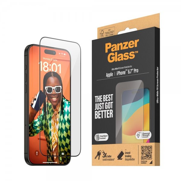PanzerGlass iPhone 15 Pro Max Skærmbeskyttelse Ultra-Wide Fit EasyAligner