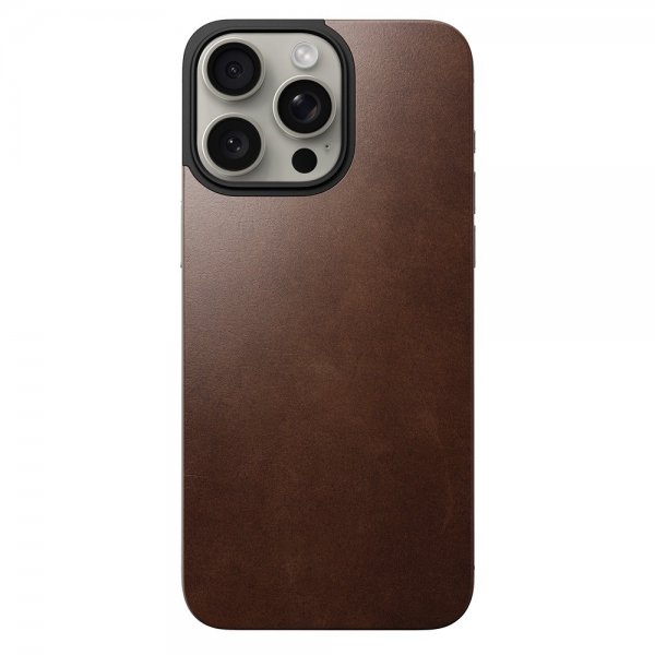 Nomad iPhone 15 Pro Max Skin Magnetic læderbagside Horween Rustic Brown