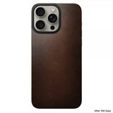 Nomad iPhone 15 Pro Max Skin Magnetic læderbagside Horween Rustic Brown