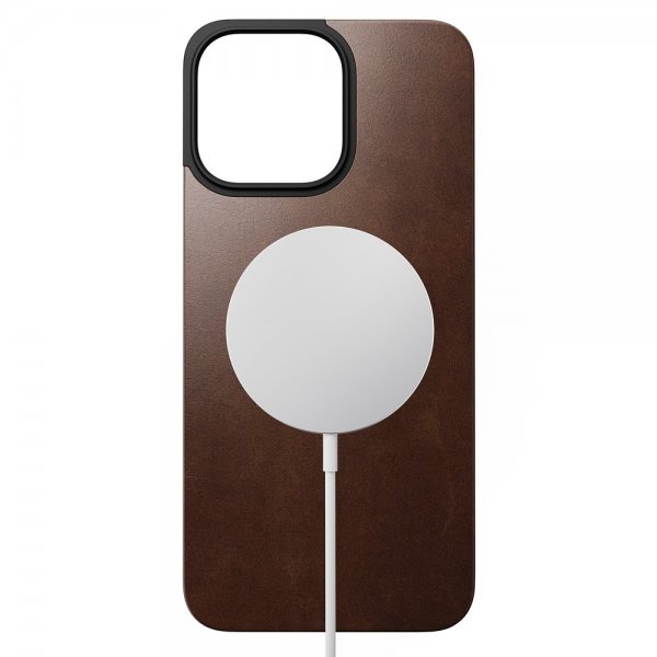 Nomad iPhone 15 Pro Max Skin Magnetic læderbagside Horween Rustic Brown
