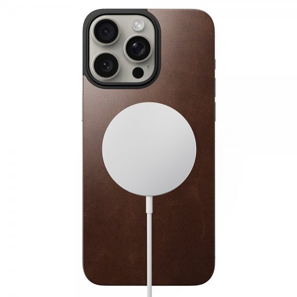 Nomad iPhone 15 Pro Max Skin Magnetic læderbagside Horween Rustic Brown
