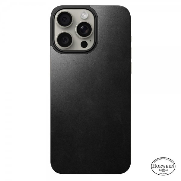 Nomad iPhone 15 Pro Max Skin Magnetic Leather Back Horween Sort