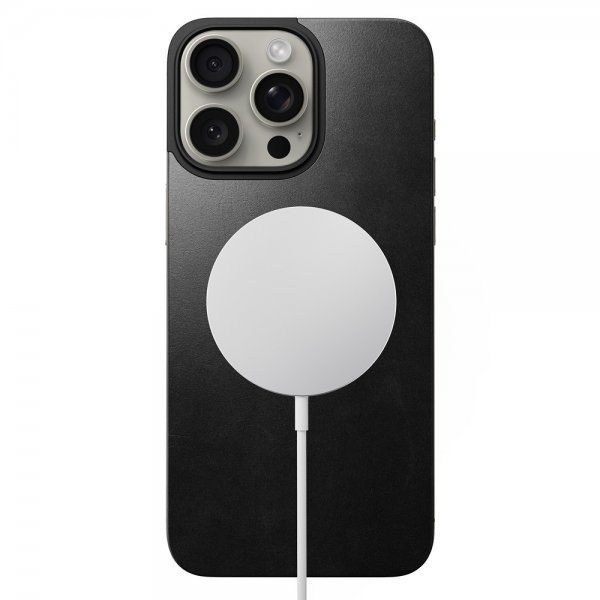 Nomad iPhone 15 Pro Max Skin Magnetic Leather Back Horween Sort