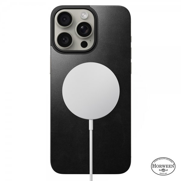 Nomad iPhone 15 Pro Max Skin Magnetic Leather Back Horween Sort