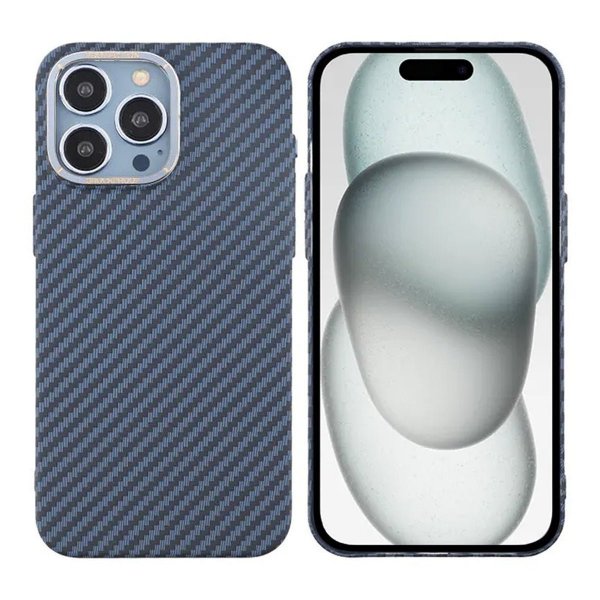 iPhone 15 Pro Cover Kulfibermønster Blå