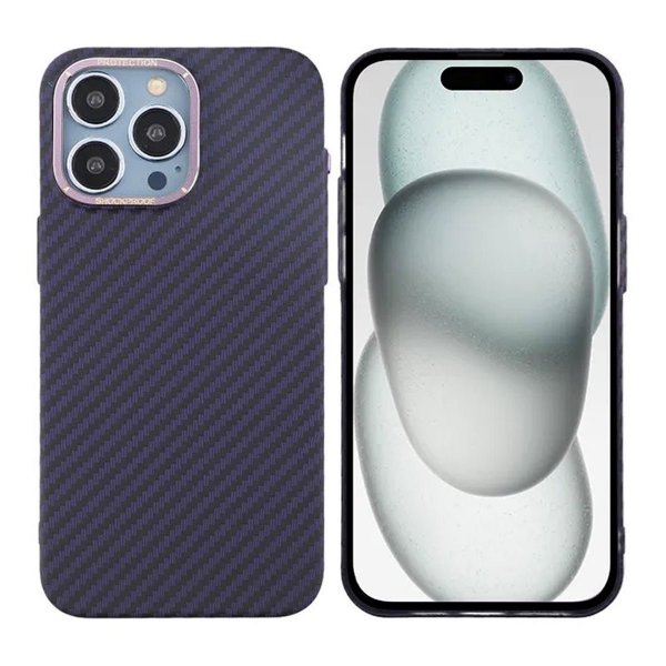 iPhone 15 Pro Cover Kulfiber Mønster Lilla