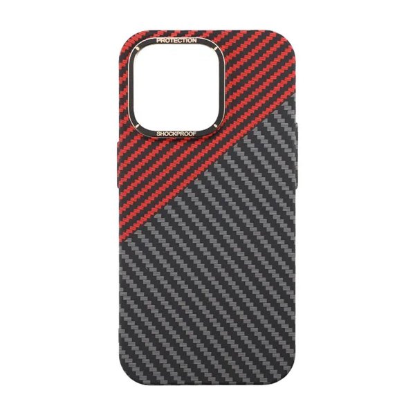 iPhone 15 Pro Cover Kulfibermønster Sort Rød