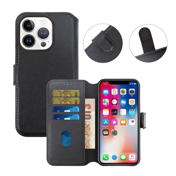 Rvelon iPhone 15 Pro Cover Ægte Læder Sort