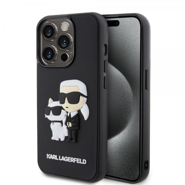 Karl Lagerfeld iPhone 15 Pro Cover 3D Rubber Karl & Choupette Sort
