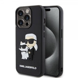 Karl Lagerfeld iPhone 15 Pro Cover 3D Rubber Karl & Choupette Sort
