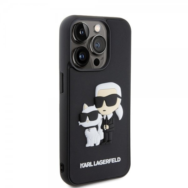 Karl Lagerfeld iPhone 15 Pro Cover 3D Rubber Karl & Choupette Sort