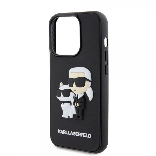 Karl Lagerfeld iPhone 15 Pro Cover 3D Rubber Karl & Choupette Sort