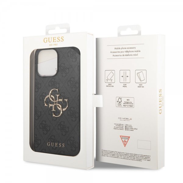 Guess iPhone 15 Pro Cover 4G Logo Grå