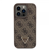 Guess iPhone 15 Pro Cover 4G Metal Triangle Strass Brun