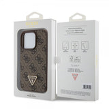 Guess iPhone 15 Pro Cover 4G Metal Triangle Strass Brun