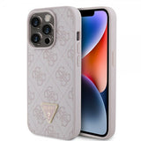 Guess iPhone 15 Pro Cover 4G Metal Triangle Strass Rosa