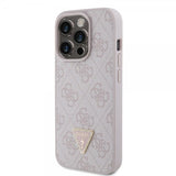Guess iPhone 15 Pro Cover 4G Metal Triangle Strass Rosa