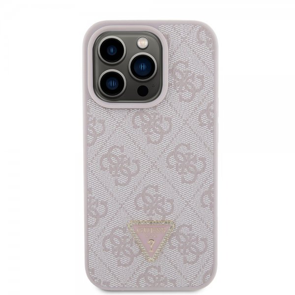 Guess iPhone 15 Pro Cover 4G Metal Triangle Strass Rosa