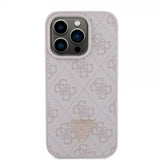 Guess iPhone 15 Pro Cover 4G Metal Triangle Strass Rosa