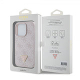 Guess iPhone 15 Pro Cover 4G Metal Triangle Strass Rosa