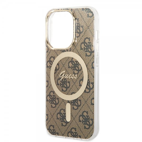 Guess iPhone 15 Pro Cover 4G Pattern MagSafe Brun