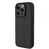 Mercedes Benz iPhone 15 Pro Cover Carbon Effect Leather Stripe AMG Sort