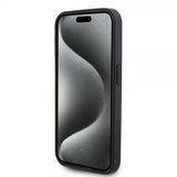 Mercedes Benz iPhone 15 Pro Cover Carbon Effect Leather Stripe AMG Sort