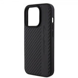 Mercedes Benz iPhone 15 Pro Cover Carbon Effect Leather Stripe AMG Sort