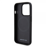 Mercedes Benz iPhone 15 Pro Cover Carbon Effect Leather Stripe AMG Sort