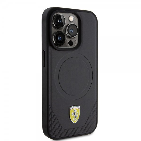 Ferrari iPhone 15 Pro Cover Carbon PU Læder MagSafe Sort