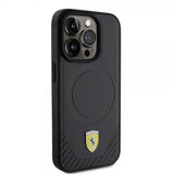 Ferrari iPhone 15 Pro Cover Carbon PU Læder MagSafe Sort
