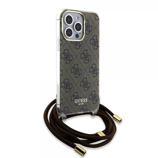Guess iPhone 15 Pro Cover Crossbody Cord Brun