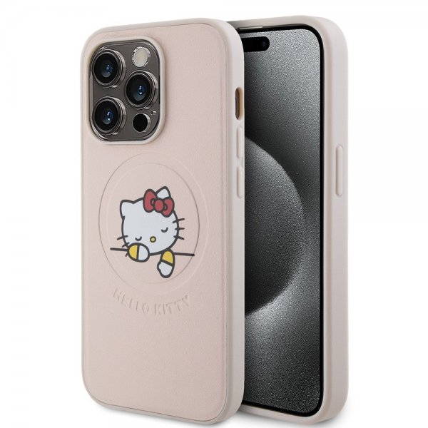 Hello Kitty iPhone 15 Pro Cover Præget Logo MagSafe Pink