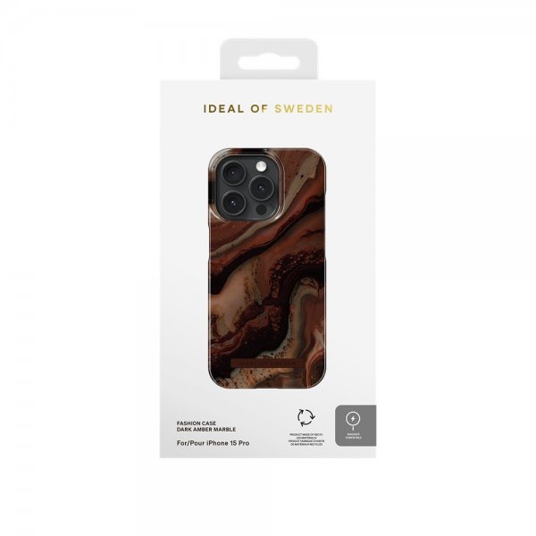 Ideal of Sweden iPhone 15 Pro Cover Fashion Case MagSafe Dark Amber Marble