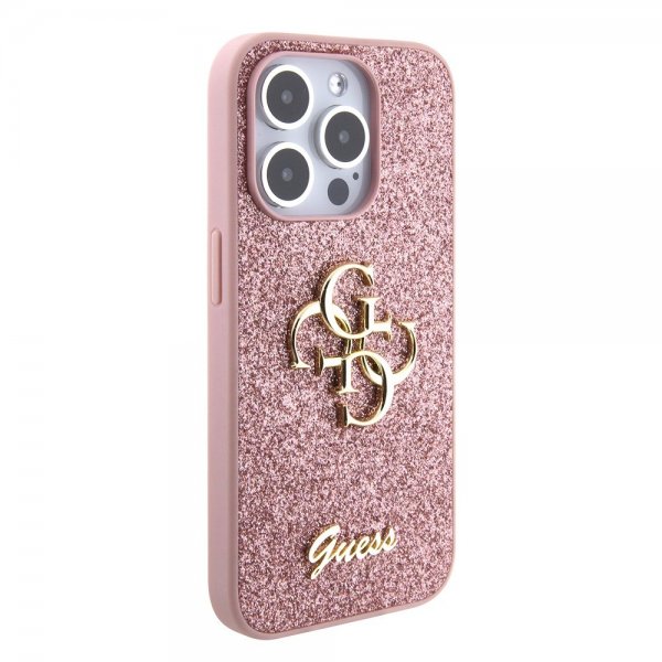 Guess iPhone 15 Pro Cover Fixed Glitter Rosa