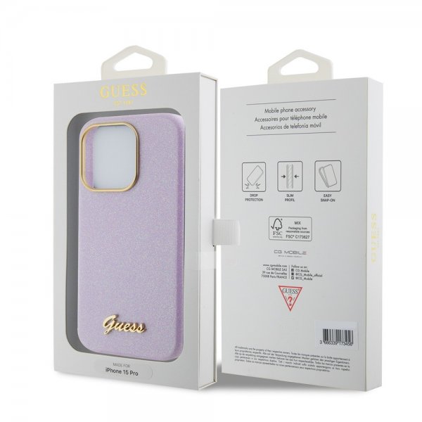 Guess iPhone 15 Pro Cover Full Glitter Wrapped Lilac