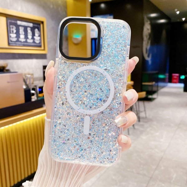 iPhone 15 Pro Cover Glitter MagSafe Blå