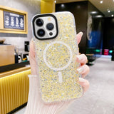 iPhone 15 Pro Cover Glitter MagSafe Guld