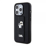 Karl Lagerfeld iPhone 15 Pro Cover Grip Stand Funktion Sort