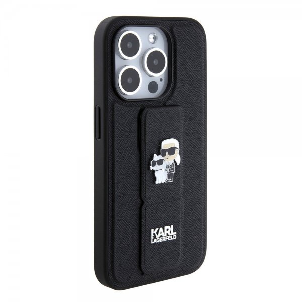 Karl Lagerfeld iPhone 15 Pro Cover Grip Stand Funktion Sort