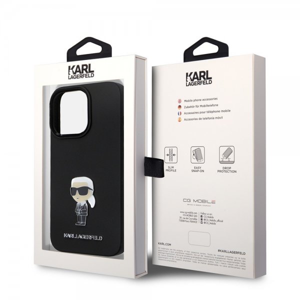 Karl Lagerfeld iPhone 15 Pro Cover Ikonik Metal Pin Sort