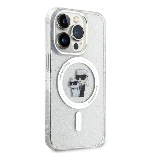 Karl Lagerfeld iPhone 15 Pro Cover Karl & Choupette Glitter MagSafe Transparent