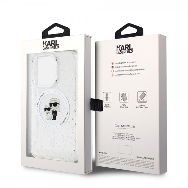 Karl Lagerfeld iPhone 15 Pro Cover Karl & Choupette Glitter MagSafe Transparent