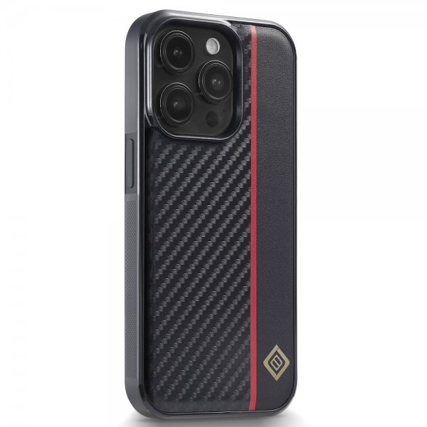 Lc.Imeeke iPhone 15 Pro Cover Kulfibertekstur Rød Stribe Sort