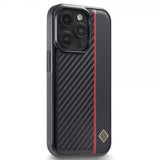 Lc.Imeeke iPhone 15 Pro Cover Kulfibertekstur Rød Stribe Sort