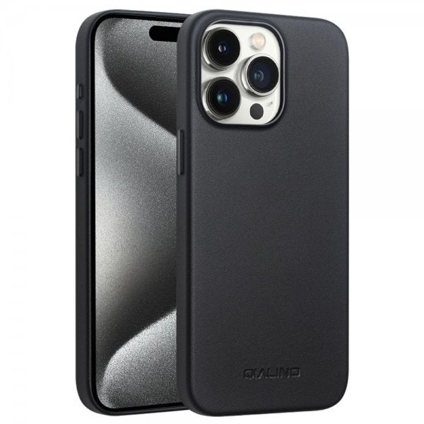 Qialino iPhone 15 Pro Cover Kunstlæder MagSafe Sort